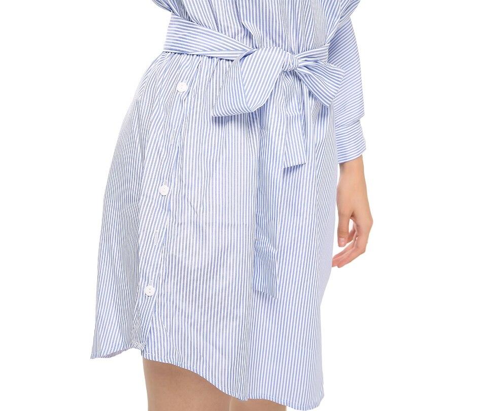 striped half sleeve side split shirt casual dress