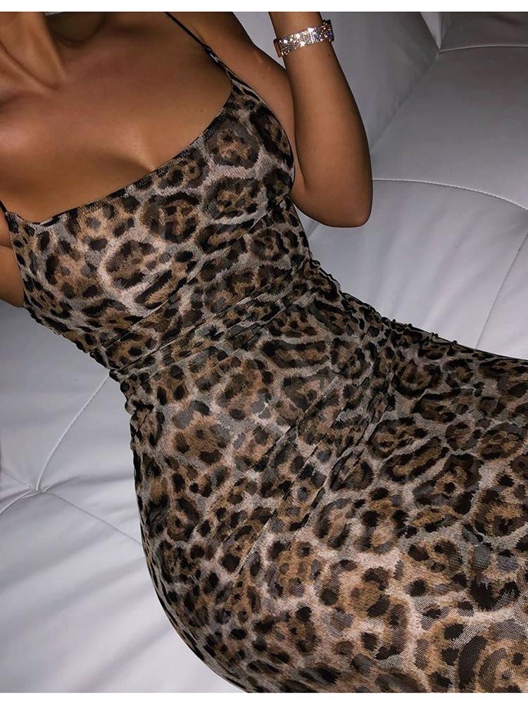 vintage elegant leopard print spaghetti straps maxi dress