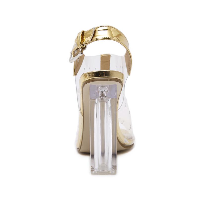 peep toe pvc transparent crystal buckle straps thick heeled sandals