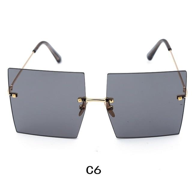 oversize alloy frame rimless tinted lens square sunglass