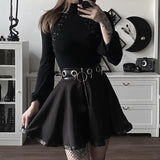 a line punk ring zipper high waist skirt