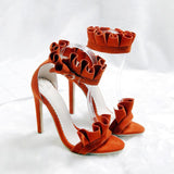 pleated style ruffles ankle straps peep toe high heeled sandals