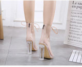 transparent pvc peep toe clear chunky heels lace up ankle boots