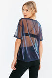 holographic see through short sleeve round neck t shirt