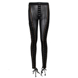 lace up detailing mesh pants with gold eyelets