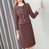 two piece plaid tweed single breasted buttons full sleeve suit set