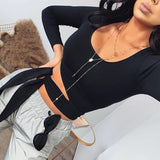 hollow out bow tie side u neck long sleeve crop top