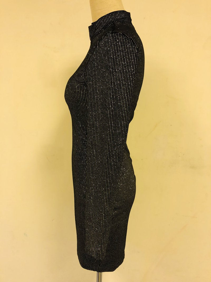 skinny turtleneck long sleeve bodycon sequin dress