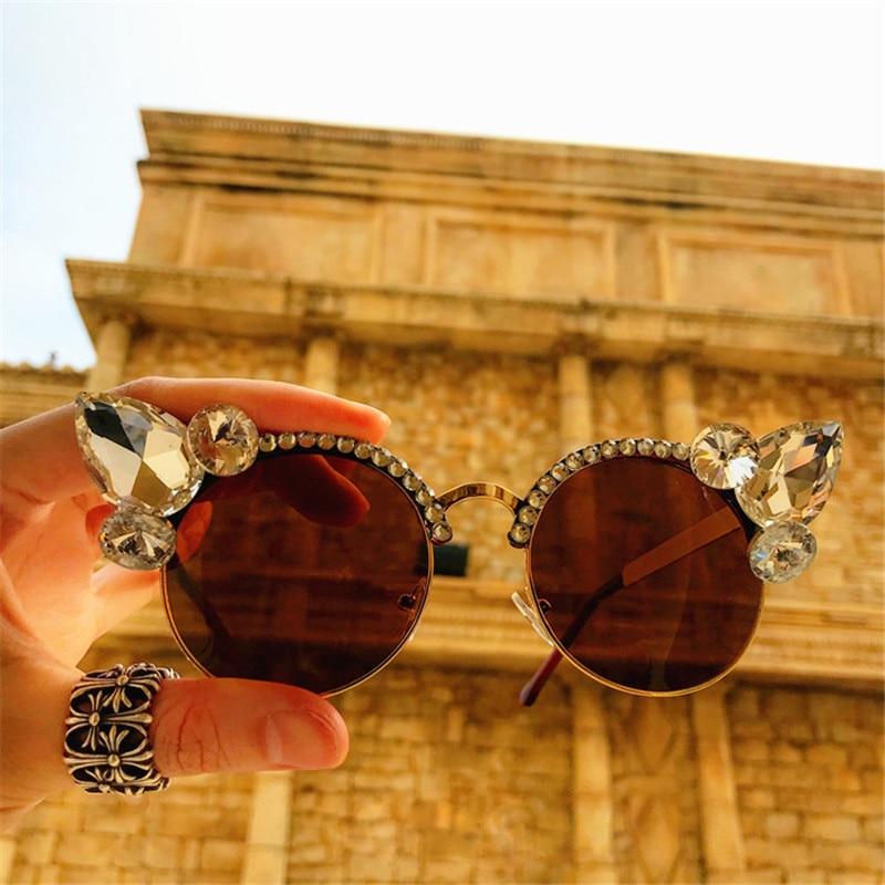 vintage style crystals decor gradient cat eye sunglasses