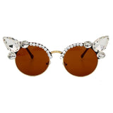 vintage style crystals decor gradient cat eye sunglasses