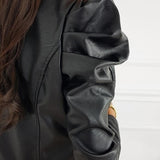faux leather long sleeve o neck front zipper jacket