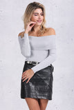 off shoulder knitted elastic long sleeve lapel pullover sweater