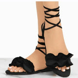 ankle strap gladiator ruffles solid lace up flat sandals
