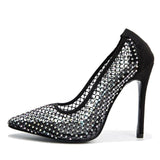 glitter colorful rhinestone mesh thin pump heeled shoe