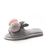 plush ball short furry glittered rabbit ears open toe home slippers