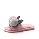 plush ball short furry glittered rabbit ears open toe home slippers