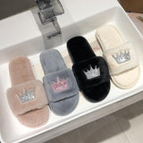 glitter crown fur flock plush slippers