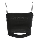hollow out polyester spaghetti strap crop top