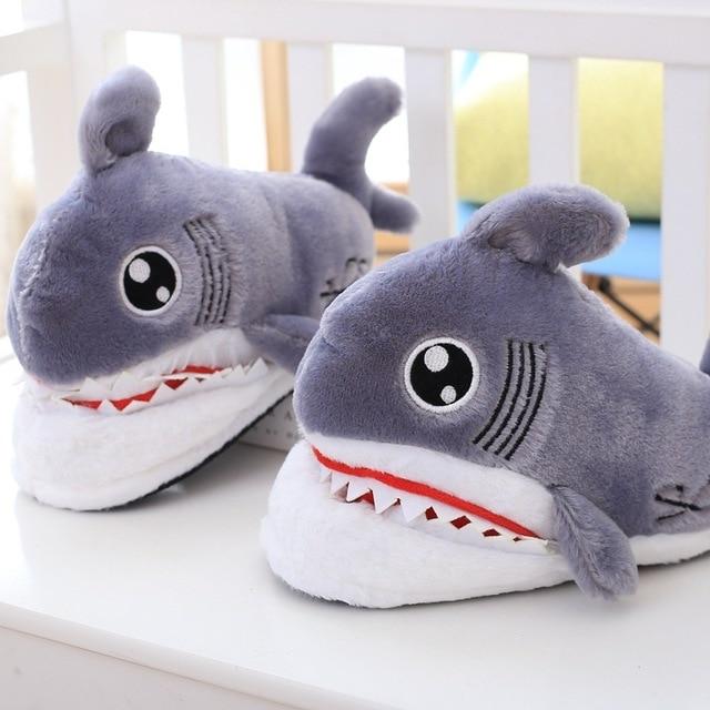 shark shape furry shallows cartoon soft bottom home slippers