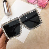 big frame oversized diamond crystal one piece lens square sunglasses