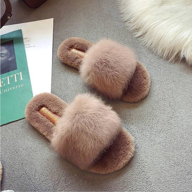 plush fur slide flip flop slipper