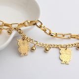 double layer figaro link chain character pendant stainless steel charm bracelet