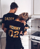 daddy mommy kid baby letter print number t shirt