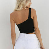 one shoulder sleeveless hollow out crop top