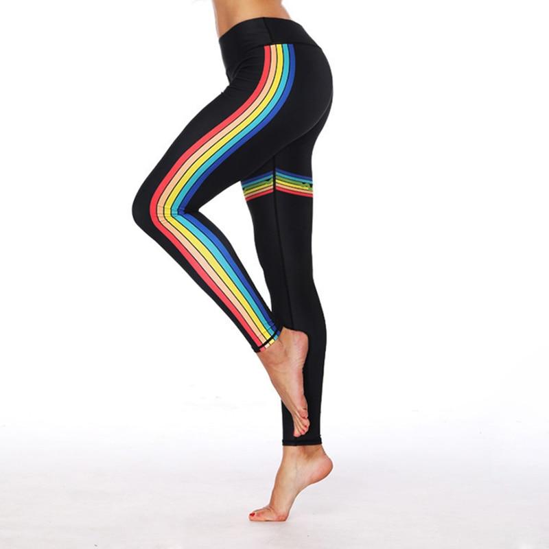 rainbow side striped high waist elastic leggings