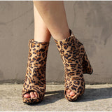zip peep toe leopard snake pattern platform thick high heels ankle boots