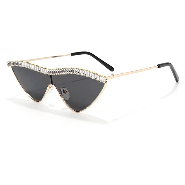 one piece diamond frame gradient mirror cat eye sunglasses
