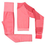 hollow out fish net long sleeve crop top seamless high waist sportswear