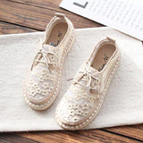 flower lace embroidery round toe lace up shallow sneakers