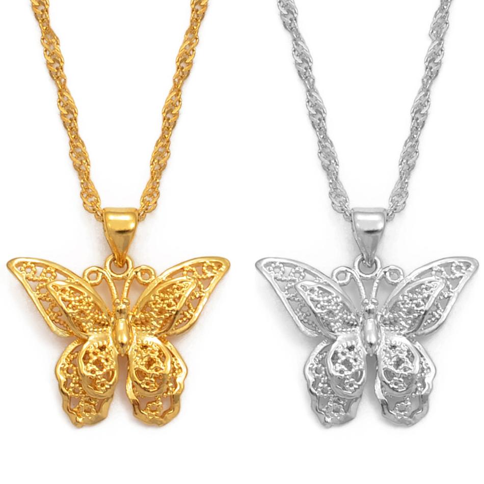 water wave chain butterfly pendant necklaces