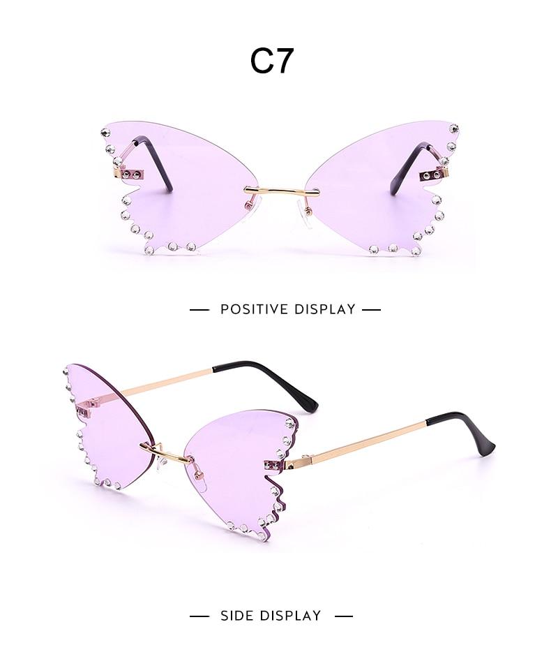 diamond edge butterfly wing design rimless cat eye sunglasses