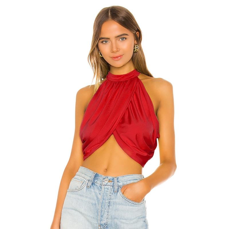 ruched halter cross backless crop top