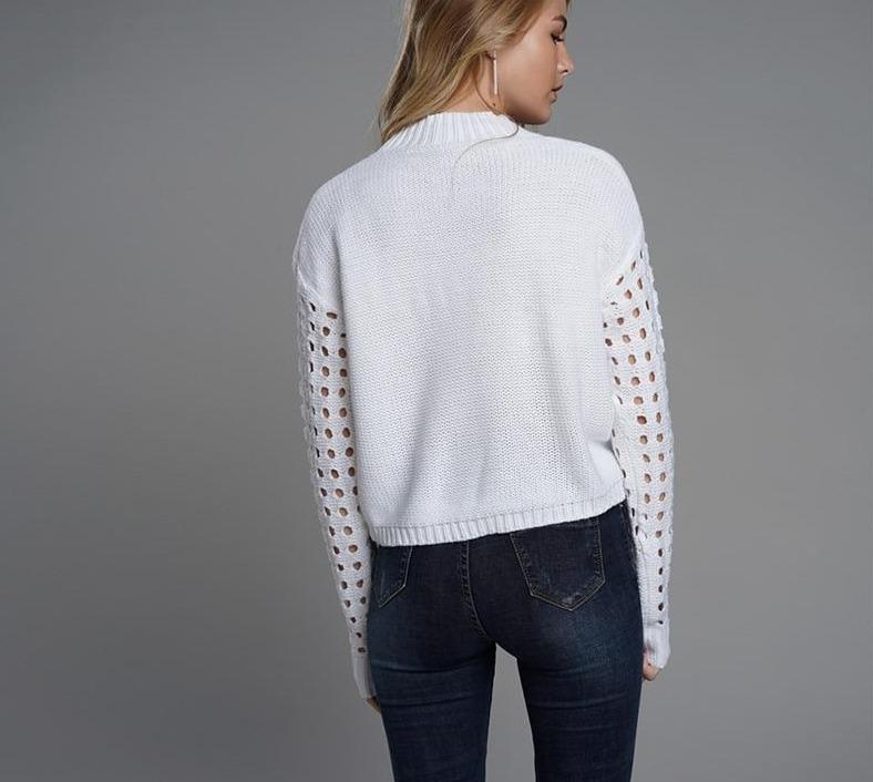 elegant high neck pompom knitted slim cropped sweater
