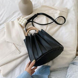 solid soft pu leather accordion style ring handle bucket handbag