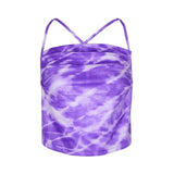 halter tie dye backless sleeveless lace up crop top