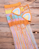 crochet knitted bra long tassel skirts cover up