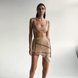 mesh long sleeve top and midi skirts two piece set