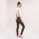 solid pu leather mid waist button fly skinny pencil pants