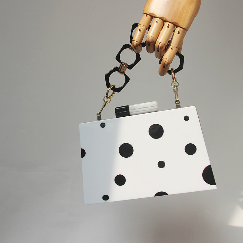 black white dot acrylic chain trapezoid handbags