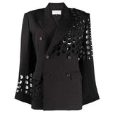 hollow out double breasted lapel long sleeve blazer