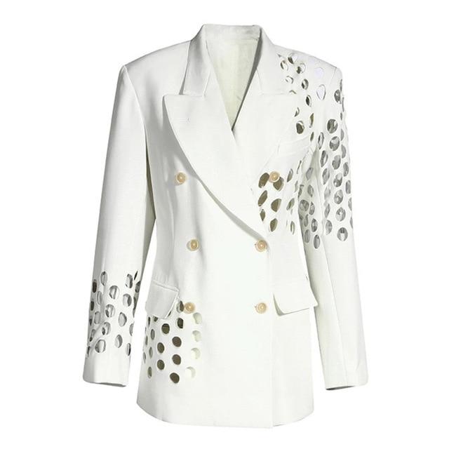 hollow out double breasted lapel long sleeve blazer