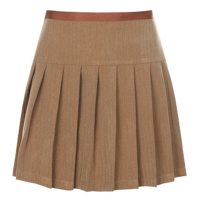 preppy style high waist pleated mini skirt