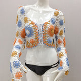 floral crochet bell sleeves crop top