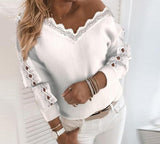 lace trim ribbed cutout long sleeve sweater