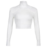 cut out backless lace up turtleneck long sleeve crop top