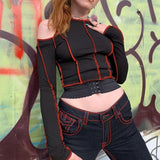 goth hollow out long sleeve crop top